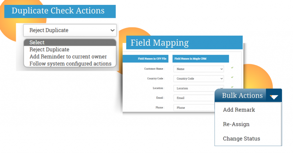 Maple CRM bulk upload actions